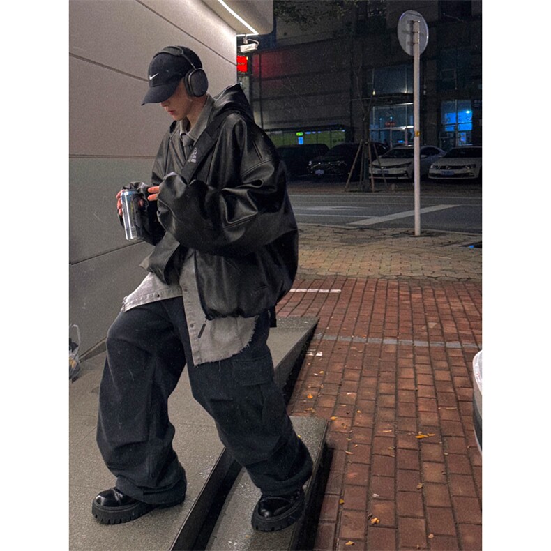 廓形连帽皮衣外套细腻微光泽感环保PU防风衣PY226特P72,男装风衣,星座908-1