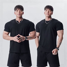 高定肌理收袖口显大短袖T恤男夏季运动休闲健身训练纯色CU017P38，男装T恤，电商D256A(原A064A)