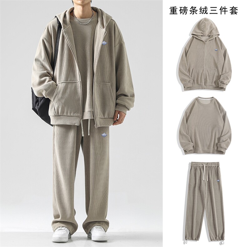 休闲百搭秋季纯色简约三件套条绒直筒拖地裤   SJT862-特批176图片