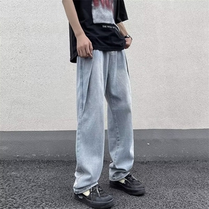 美式高街复古水洗做旧潮牌解构拼接设计感牛仔裤男宽松百搭直筒裤图片