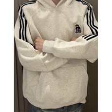 WE1741-P53美式复古条纹小熊刺绣连帽卫衣男女，男装卫衣，电商B323A