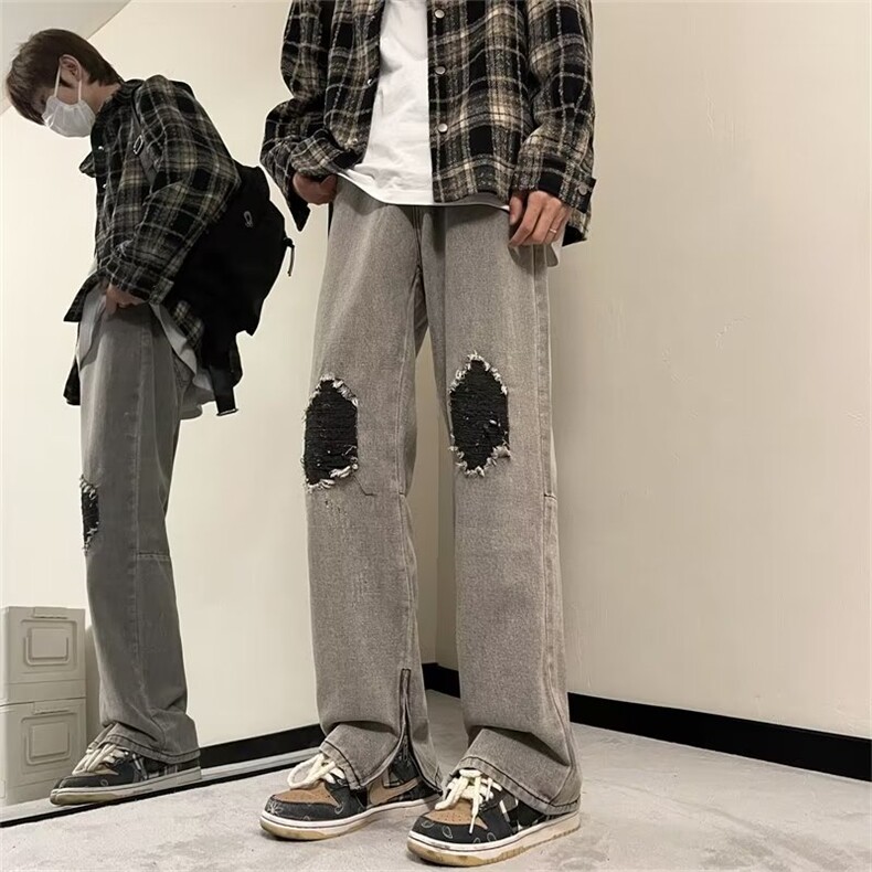 美式高街牛仔裤男裤脚拉链开衩2024秋冬季新款ins长裤RK1108-P52,男装牛仔裤,星座412-3