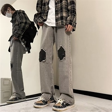 美式高街牛仔裤男裤脚拉链开衩2024秋冬季新款ins长裤RK1108-P52，男装牛仔裤，星座412-3