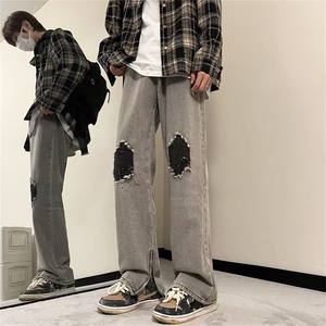 美式高街牛仔裤男裤脚拉链开衩2024秋冬季新款ins长裤RK1108-P52图片
