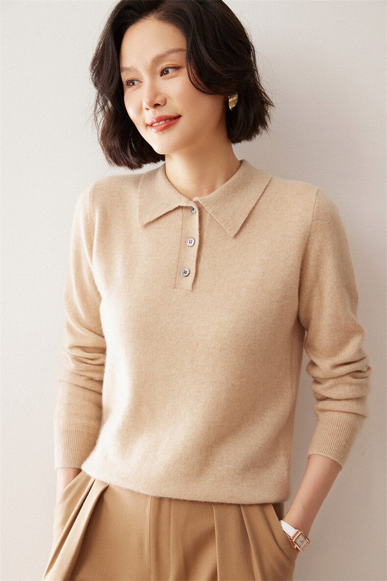 2025秋冬新款女士12针POLO领,女装羊绒衫,拓驰羊绒