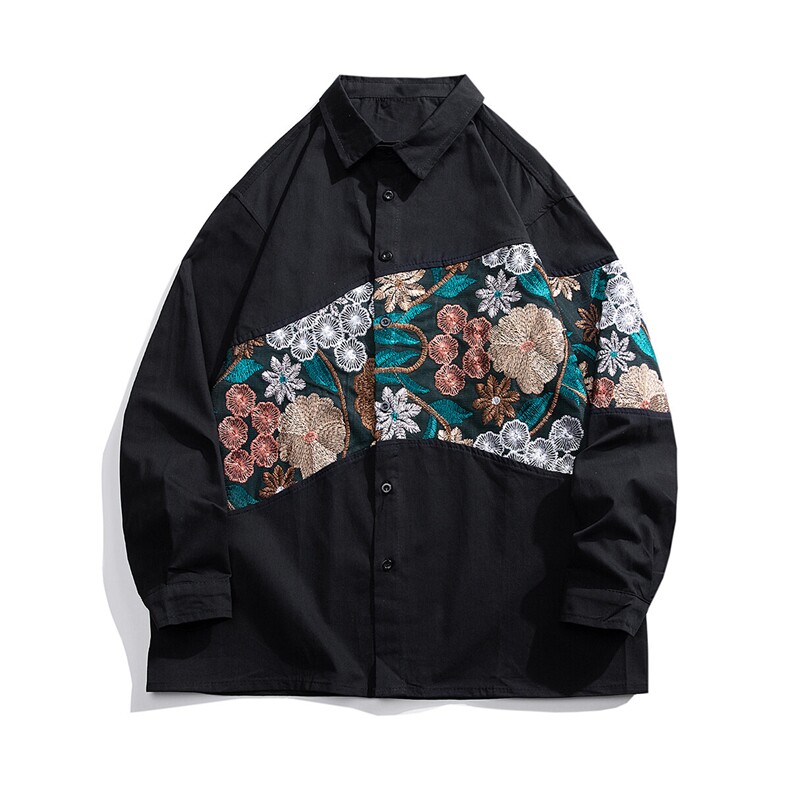 1白底平铺长袖衬衣女情侣大码刺绣风长袖衬衫男CS9743P50控78，男装衬衫，星座226-2