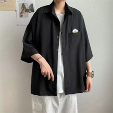 夏季新款韩版休闲百搭五分袖衬衫男学生宽松纯色bf衬衣3320-P28，男装T恤，星座1008-2