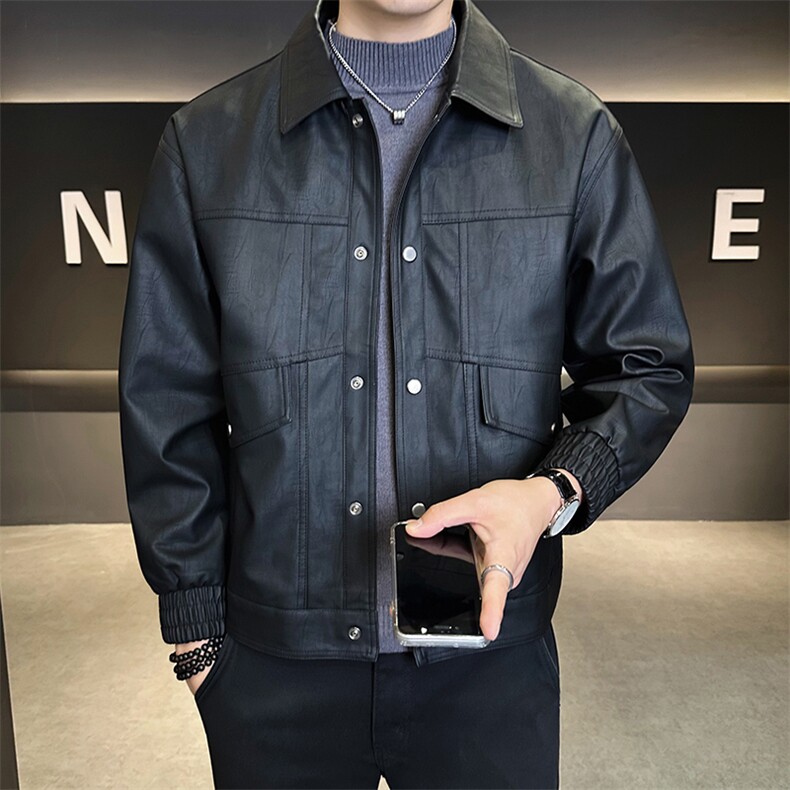 25885-M-4XL-P145店主风秋季男士休闲翻领复古做旧皮衣夹克外套图片