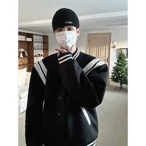 网络图现货情侣款棒球服美式黑白拼接夹克潮流飞行服JK8007-P62