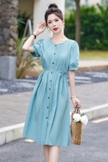 夏装女装2024年新款穿搭法式长袖收腰衬衫连衣裙子，女装连衣裙，贵人树