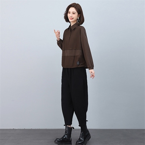 时尚宽松显瘦长袖衬衫+阔腿裤套装女秋装新款休闲两件套6528-518图片