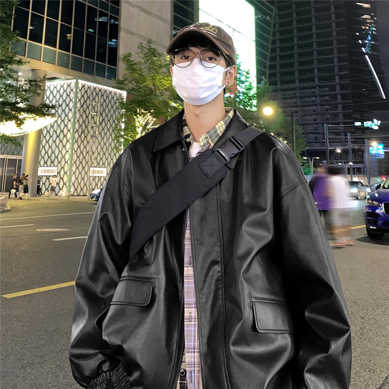 特批港风夜景时尚宽松翻领皮夹克 F450 P75控138图片