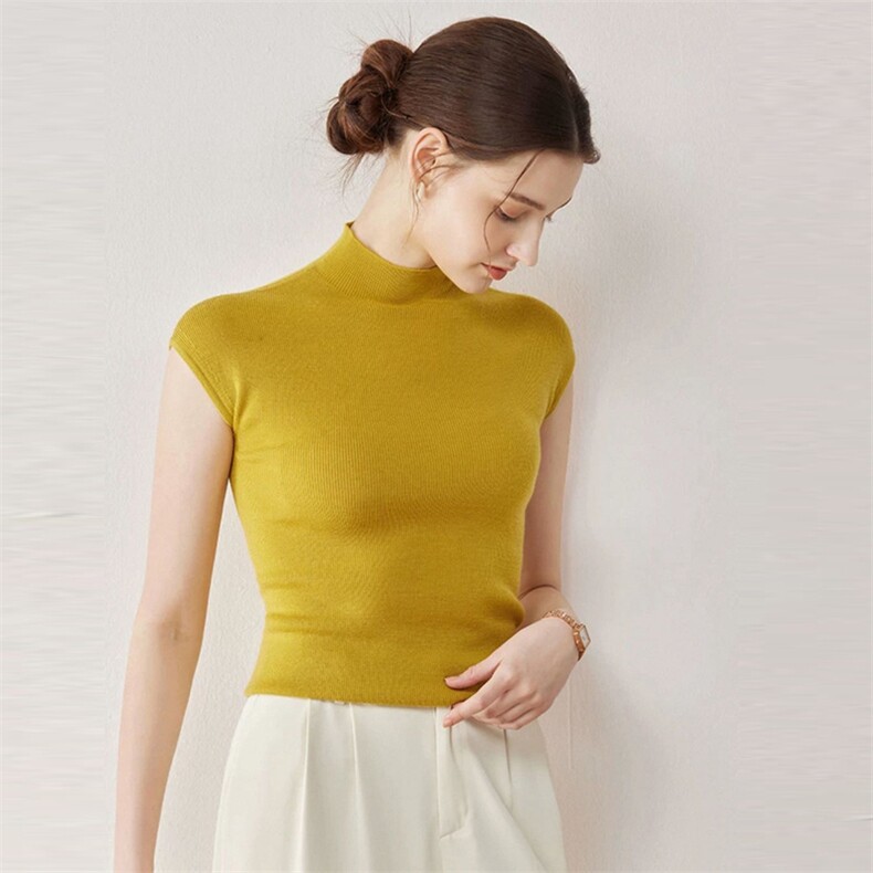 新款纯色无袖针织背心休闲简约风，女装针织衫/毛衣，优麦羊绒（原洪叶羊绒）