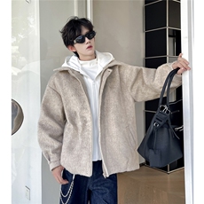 冬季加棉加厚阿尔巴卡呢子带帽宽松中性港风男女外套M897-P138，女装短外套，电商A170