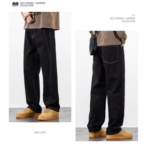 1506-1/K89201/P49轻澜黑色牛仔裤男直筒宽松休闲大码阔腿裤百搭图片