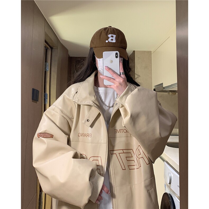 中性风秋装新款 潮街头机车服元素印花宽松外套潮ins D241-P108图片