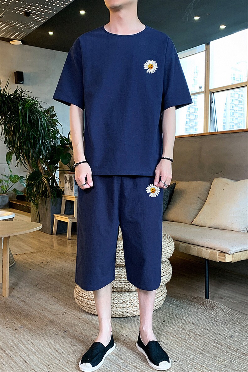 2021夏季新款风印花短袖T恤套装男潮流大码宽松短裤两件套P65,男装休闲套装,星座217-4
