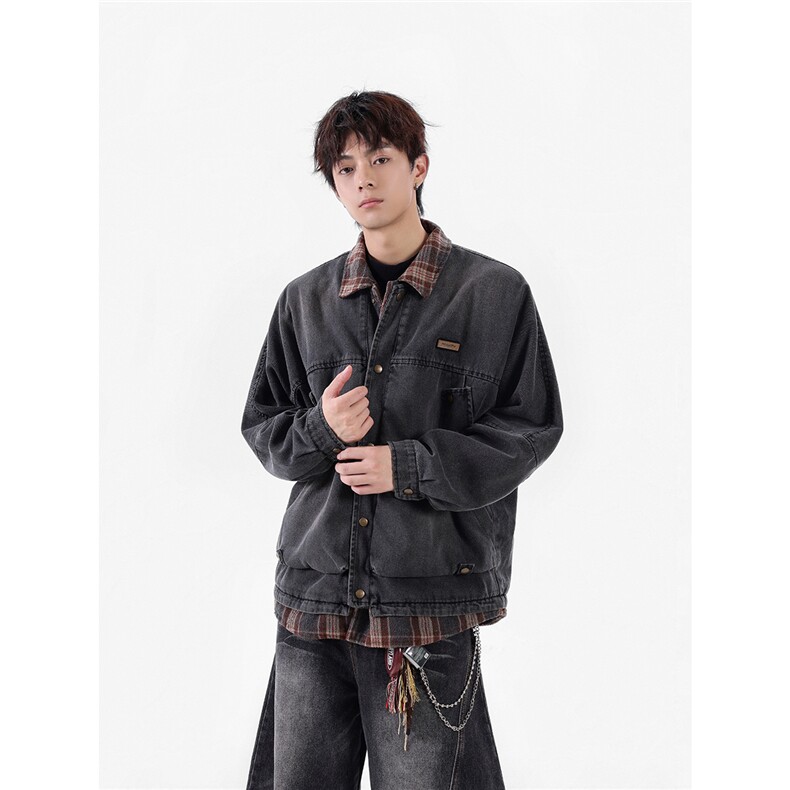 【现货】25秋新款牛仔水洗假两件潮男夹克外套705-1-W8852-P128,男装工装外套,星座705-1