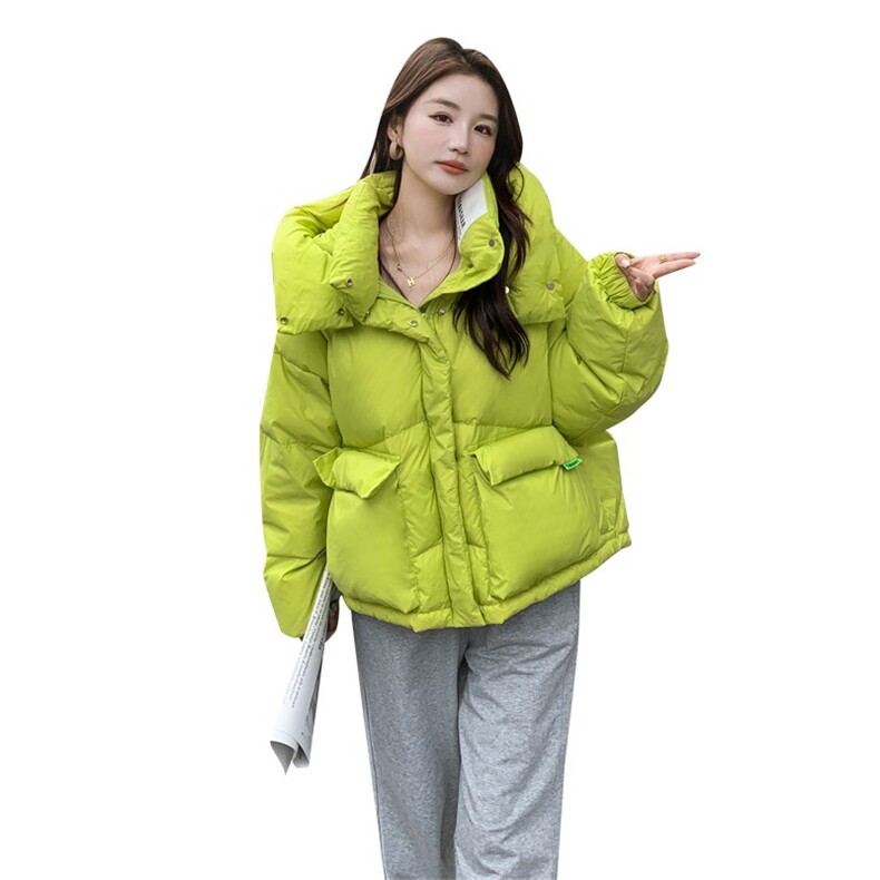独特超好看果绿色短款羽绒服女冬2024年新款多巴胺小众面包服外套,女装羽绒服,浙宝189