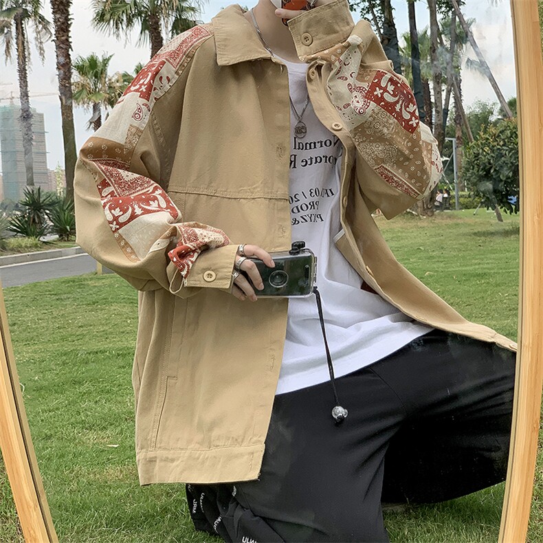腰果花拼接牛仔外套春秋韩版潮流工装夹克潮牌复古衣服W1587-P59,男装夹克,星座512-2