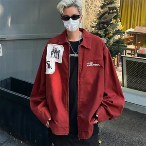 美式复古情侣宽松翻领夹克男士秋季百搭外套男装长袖W9325/P88图片