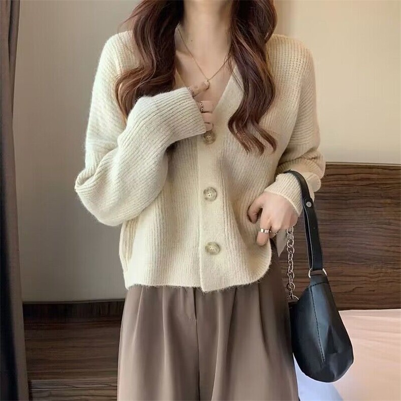 时尚百搭V领羊毛开衫女外套显瘦修身秋季新品毛衣,女装羊毛衫,隆格羊绒