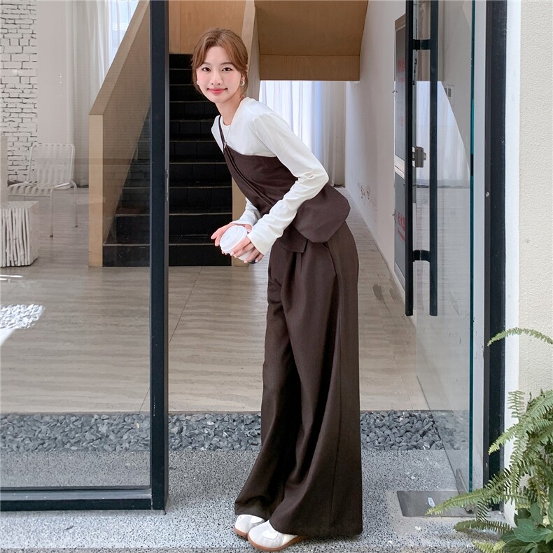 秋款长袖T恤拼接设计上衣+阔腿裤两件套2c239-H96-P195-K308,女装套装/套裙,2C239