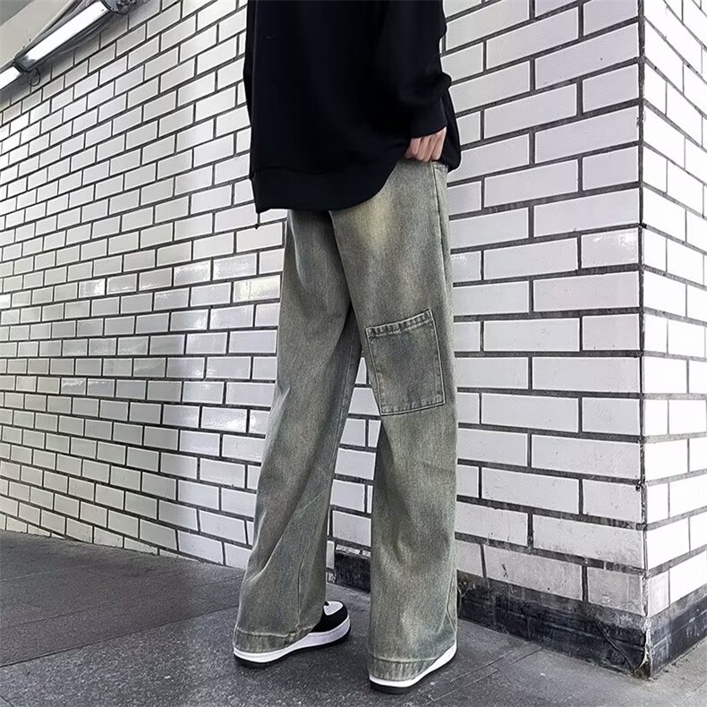 美式高街牛仔裤男韩版潮拼接2023冬季新款ins宽松长裤RK1203-P50,男装牛仔裤,星座412-3