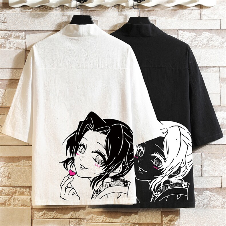 HF59153-P40风汉服男开衫外套七分袖道袍 砖墙挂拍图片