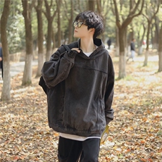 水洗牛仔卫衣外套男连帽秋季日系宽松套头夹克上衣服WY008P65，男装卫衣，星座410-2