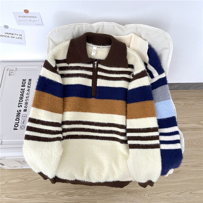 美式半拉链仿貂针织衫男女秋冬新款慵懒风软糯毛衣，男装针织衫/毛衣，星座506A