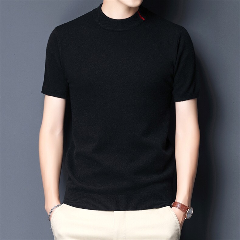 男士2023年春季新款短袖圆领休闲打底薄款针织衫商务修身，男装针织衫/毛衣，电商B360