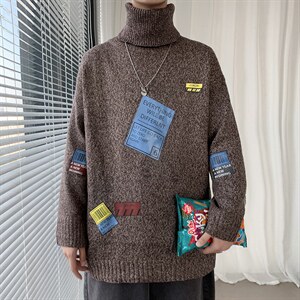 ！冬季加厚潮牌高领毛衣男百搭学生针织衫长袖毛线衣GM603P60图片