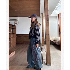 美式复古设计感牛仔裤男女潮牌宽松直筒阔腿慵懒风长裤NZ73-P58，男装牛仔裤，星座308B-2