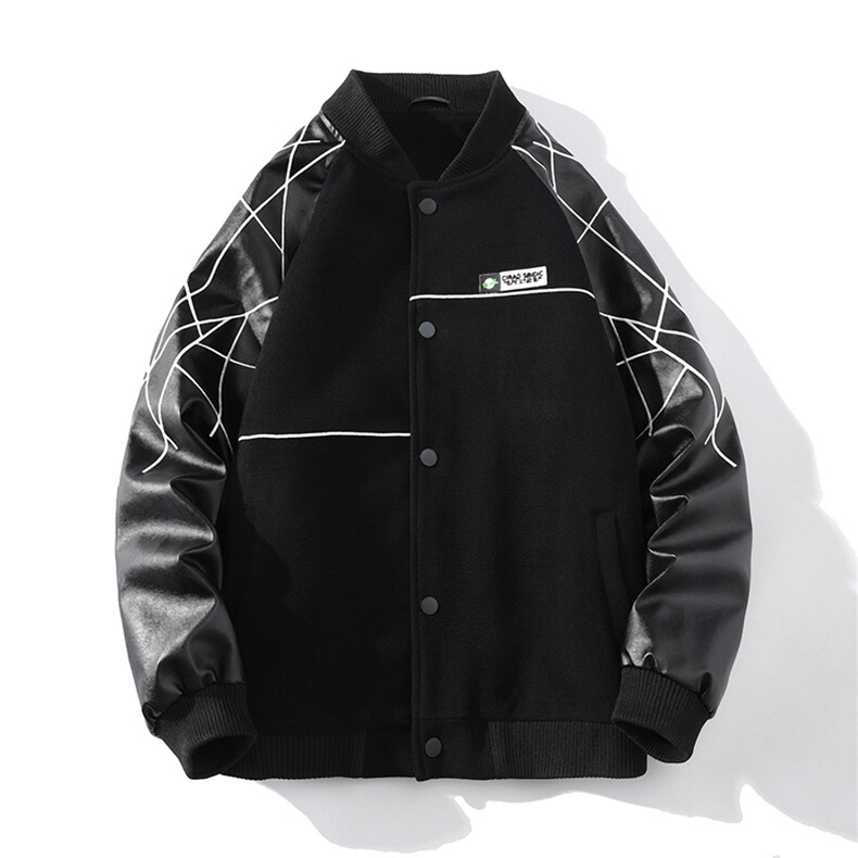 精品秋冬装飞行棒球服男女夹克毛呢拼皮刺绣JK1701-P115白底平铺,男装夹克,星座401