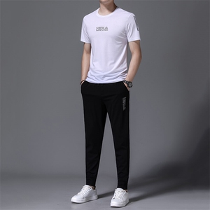 HP528夏季新款男士运动休闲套装二件套圆领刺绣男装速干百搭短袖图片