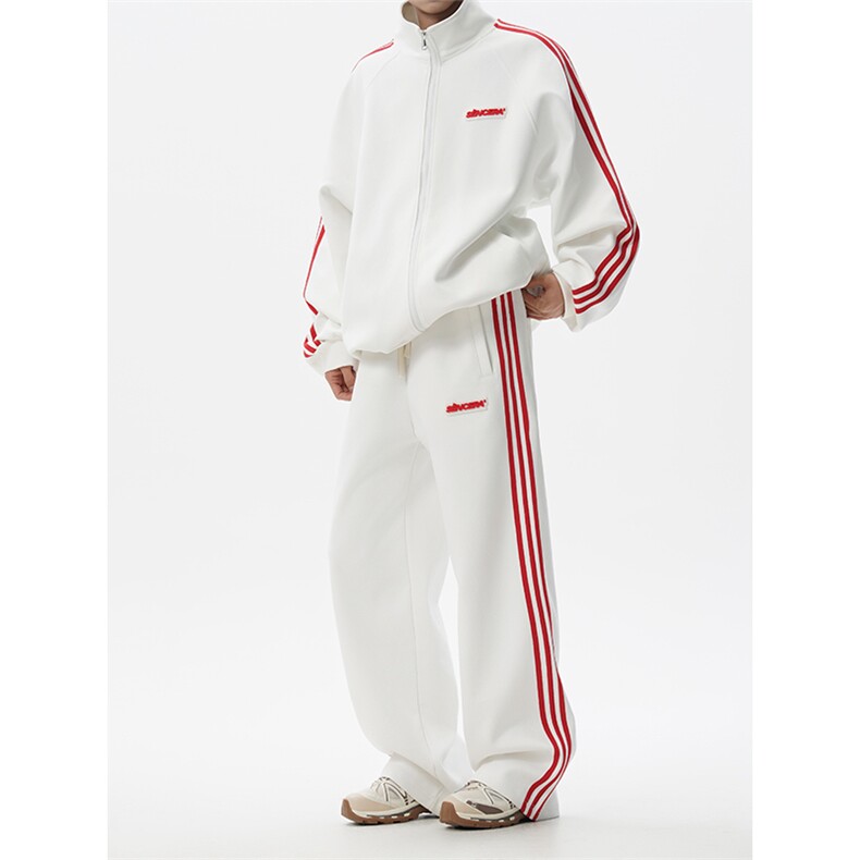 8XL-M条纹撞色开衫新年红卫衣运动套装潮牌运动服校园风TZ114P118,男装休闲套装,电商D206-1
