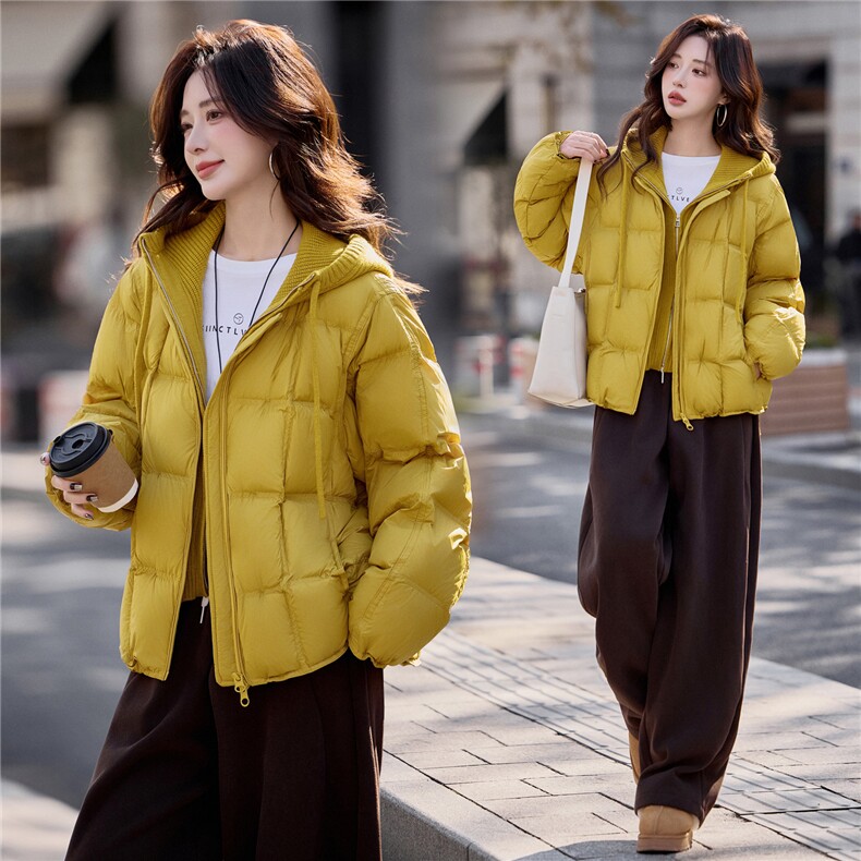 90%白鸭绒有帽可拆2025年冬季圆领中长款宽松羽绒服，女装羽绒服，米雪儿