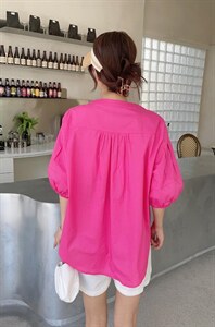 夏季新款 亮色圆领衬衫图片