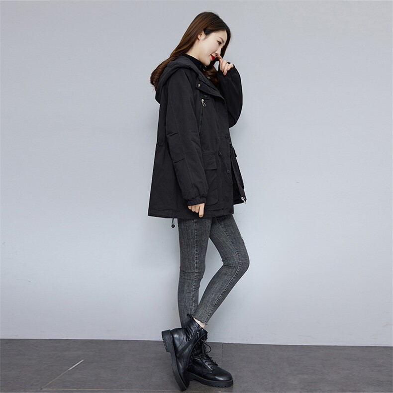 现货。时尚格子加绒加厚连帽保暖女派克服外套,女装棉衣/棉服,依万里