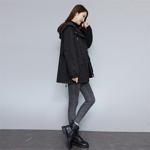 现货。时尚格子加绒加厚连帽保暖女派克服外套图片