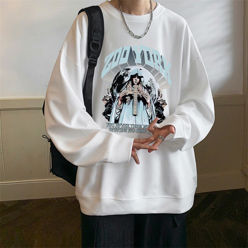 23/秋季华夫格圆领卫衣男装港风长袖t恤WF3149-P30控48,男装卫衣,电商B370