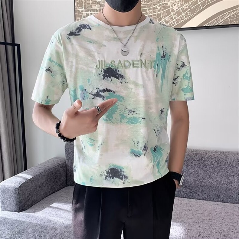 扎染短袖男款夏季舒适t恤上衣服潮牌痞帅半截袖体恤G22,男装T恤,星座1116A-2（原606A-1）