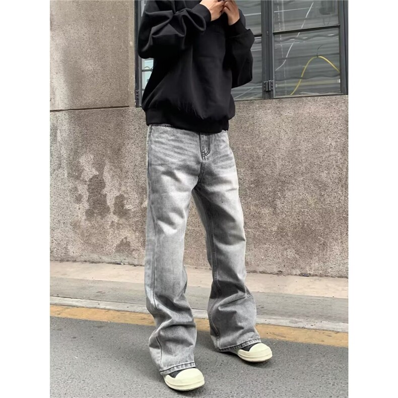 1506/QB2270/P54黑灰色渐变美式高街潮牌显腿长直筒微喇拖地裤子,男装休闲裤,星座1506