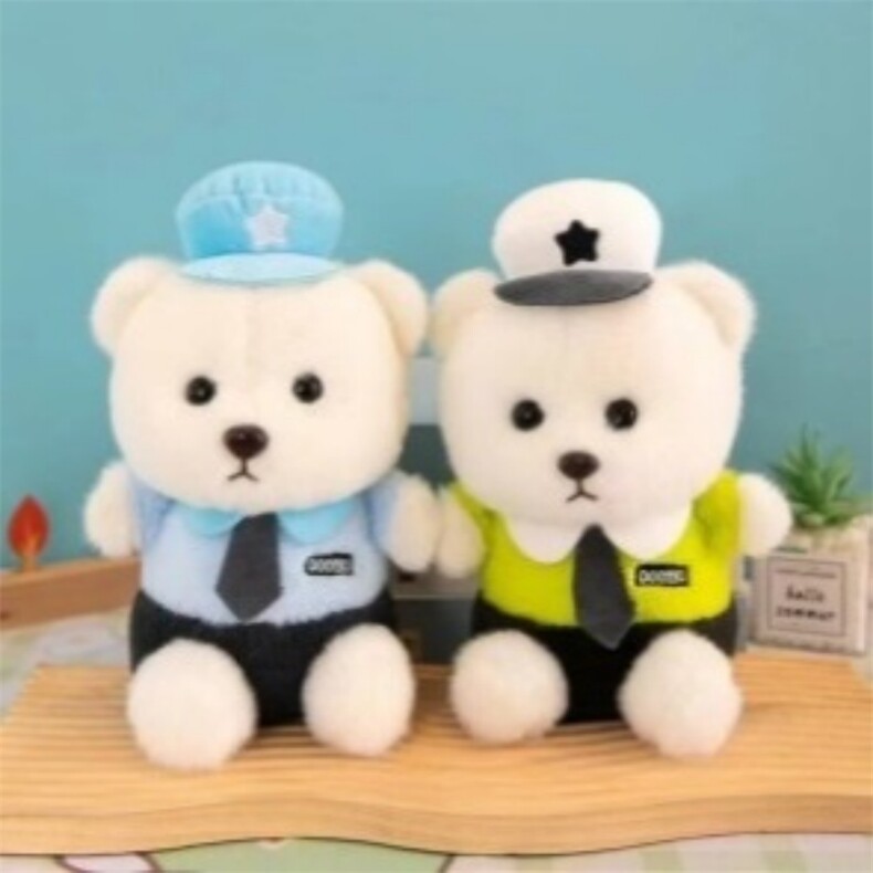 抓娃娃机首选精品八寸警察熊到手十个，童乐天毛绒玩具厂