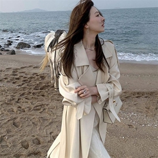 2024秋装新款高级感中长款气质小个子直筒宽松外套风衣英伦风女，女装风衣，红依娜