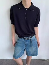 MDAG美式复古金属扣翻领短袖T恤polo衫男女夏季宽松休闲百搭上衣，男装T恤，四季星座505