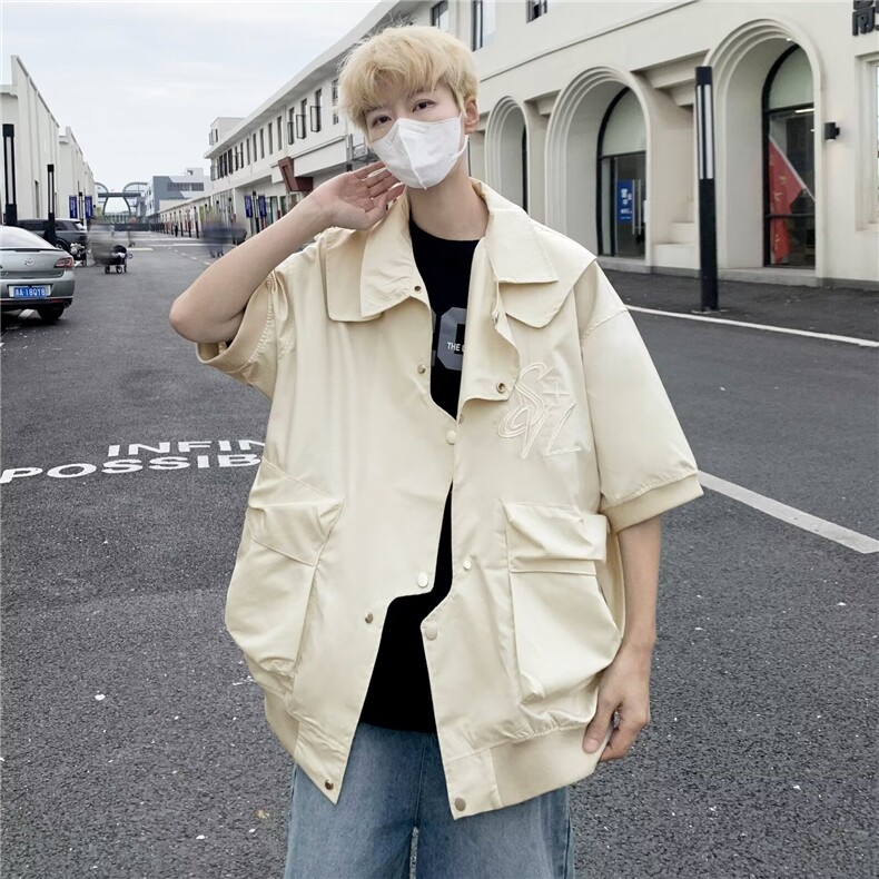 新中式男款夏季风短袖夹克男生刺绣潮酷工装夹克上衣,男装夹克,星座1013