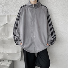 8XL-M春季大码外套男重磅条纹麂皮绒棒球服立领夹克衫JK004P75，男装夹克，电商B312