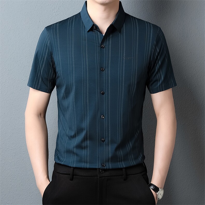中青年夏季短袖衬衫男中年休闲潮流半袖条纹时尚衬衫ZG1381-P73图片